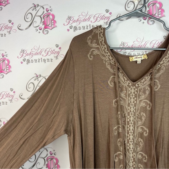 Araza dress or long top lace detail floral Chic Brown Embroidered Tunic Top - Picture 8 of 13
